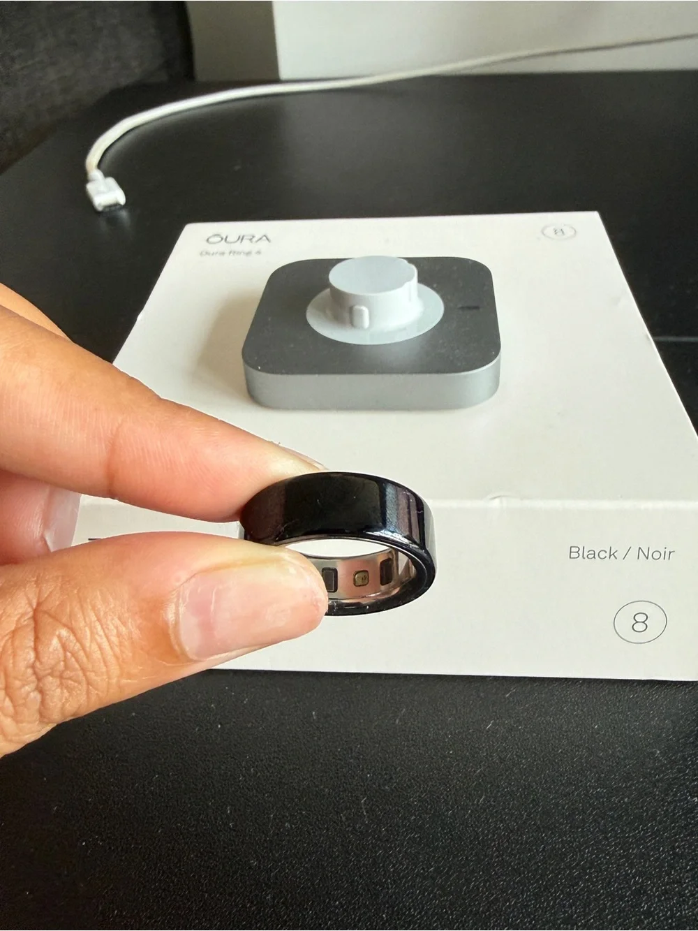 Oura Ring 4 — Black Exterior with Silver Interior